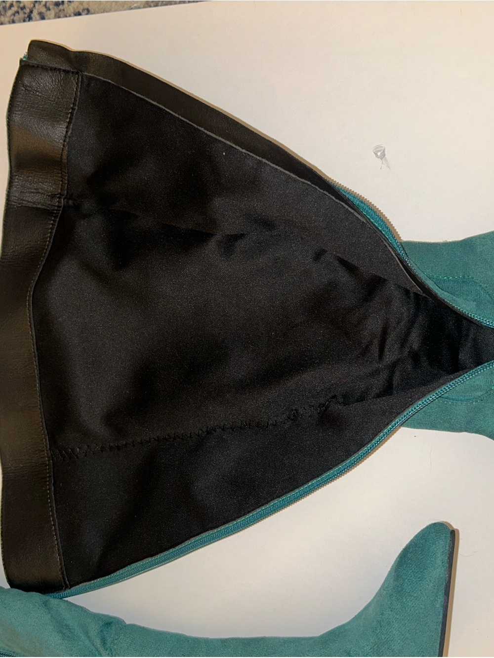 Women's Teal Suede Mid-Calf Block Heel Boots - Picture 9 of 9